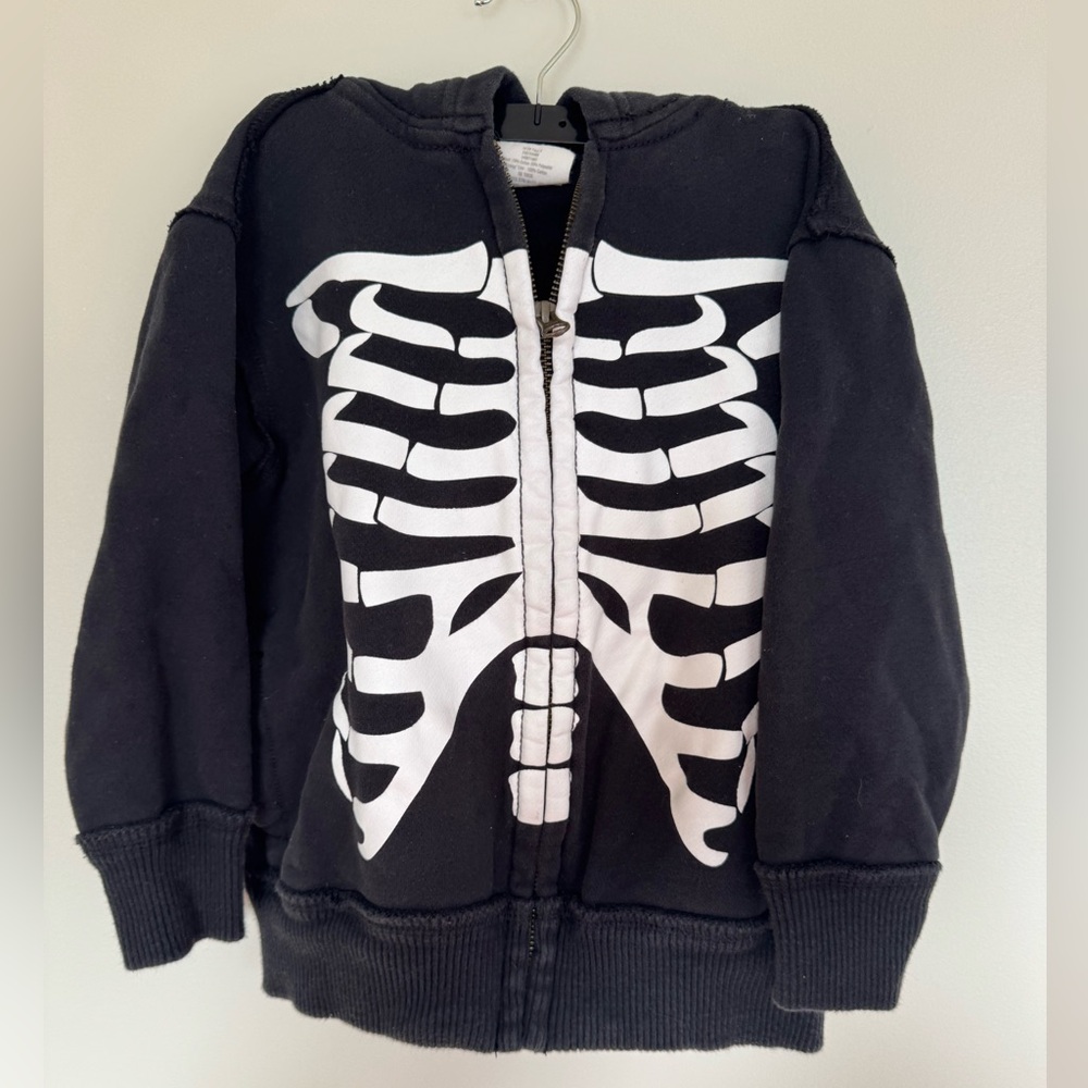Gymboree Crazy 8 Size XS 4 4T Black Skeleton Ribcage Halloween Zip Hoodie EUC